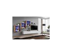 Ensemble mural - Switch XX - 3 vitrines - 2 bancs TV - 1 étagère - Bois et blanc - Modèle 1