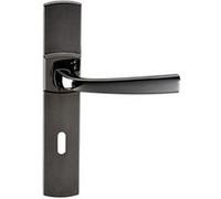 Vachette Set de Poignées de Porte sur Grande Plaque MUZE - Version Clé L, Porte de Chambre, Bureau - Entraxe 195 mm - Système de Pose Facile - Zamak Résistant - Finition Diamant Noir - Garantie 10 Ans