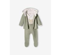 Ensemble naissance 3 pièces en point mousse vert d'eau 3M(60CM)