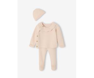 Ensemble naissance 3 pièces en tricot gilet + pantalon + bonnet rose 12M(74CM)