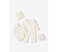 Ensemble naissance 4 pièces bébé spécial prématuré coffret cadeau écru PREMA(45CM)