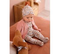 Ensemble naissance body + salopette + bonnet + gilet personnalisable rose 3M(60CM)