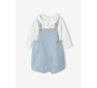 Ensemble naissance body + salopette courte rayée bleu ciel 6M(67CM)