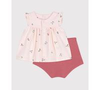 Ensemble naissance deux pièces en coton avec blouse volanté Petit Bateau - rose - Taille 6 mois 6M rose/multicouleur