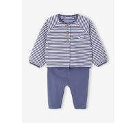 Ensemble naissance molletonné gilet + pantalon bleu 18M(81CM)