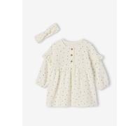 Ensemble naissance robe + bandeau imprimés coeurs écru 18M(81CM)