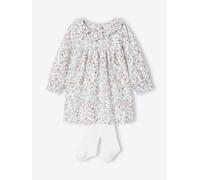 VERTBAUDET Ensemble Naissance Robe imprimée à Fleurs + Collants écru 6M(67CM)