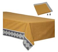 Ensemble nappe et 6 serviettes Inuit coton jaune ocre 250x150cm - Atmosphera createur d'interieur