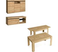 Ensemble Natural Salle à manger, buffet-meuble tv 120cm-table extensible chêne/noir