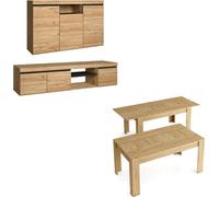 Skraut Home | Ensemble de Meubles modèle Naturale |Table Extensible 140x90x76, Buffet 140x40x80, Meuble TV 160x40x41 | Finition Mélamine Couleur Chêne/Noir