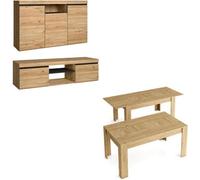 Skraut Home | Ensemble Naturale | Salle à Manger | Meubles de Salle à Manger | Buffet-Meuble TV 140cm-table Extensible |Finition Couleur chêne/Noir