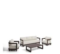 Ensemble Nerano comprenant un canapé 3 places, 2 fauteuils et une table basse en verre trempé et aluminium brun