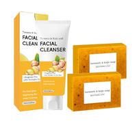 Ensemble nettoyant visage au curcuma et savon au curcuma, ensemble nettoyant et soin au curcuma en trois parties, nettoyant visage au curcuma et savon artisanal naturel au curcuma (1)
