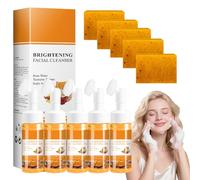 Ensemble nettoyant visage et savon au curcuma, soin deux pièces, nettoyant visage moussant avec brosse intégrée et savon au curcuma, mousse nettoyante en profondeur, visage et corps (5PCS)