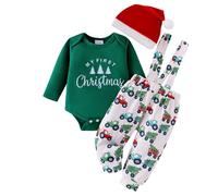 Ensemble No?l Pièces pour Bébé Gar?on Fille Body Blanc Manches Longues Style Festif Salopette Rouge Carreaux Bonnet Nouveau-né