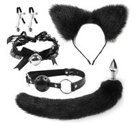 Ensemble noir d'oreilles, collier, pince, bâillon, bracelet, queue de renard, jouet de jeu d'imitation