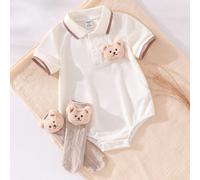 Ensemble nouveau-né garçon de body à col d'ours mignon à manches courtes et chaussettes, boîte mystère beige chat love deux pièces tenues d'été essentiels retour à l'école vêtements d'été décontractés