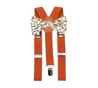 Ensemble nœud papillon et bretelles en coton pour enfants garçons, Nœud papillon floral orange, crème et vert et bretelles orange brûlé, Bow Tie: Length 10cm, width 5cm