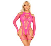 Leg Avenue Ensemble Teddy Résille avec Harnais Porte-Jarretelles, Taille Unique - Rose Néon