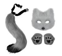 Ensemble oreilles et queue de chat | Costume de mascarade de faux loup - Costume amusant de queue de chat d'animal pour cosplay, costume de fausse loup en fourrure pour Halloween, fête costumée, Gris