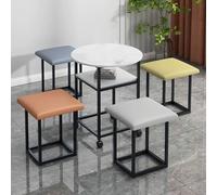 Ensemble ottomane gigogne 5 en 1 - 4 tabourets empilables et table basse ronde blanche avec roulettes pivotantes - Cube d'assise polyvalent pour petits espaces et décoration moderne