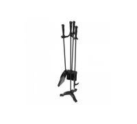 Ensemble Outils Cheminée 4 Pièces Serviteur Support 3 Branches Pelle à Cendres Brosse Tisonnier Fer Forgé Noir