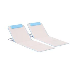 Ensemble Outsunny de 2 tapis de chaise de plage pliables, chaises longues d'extérieur légères avec dossier réglable, structure métallique, oreiller en tissu PE et sac de transport, blanc crème
