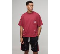 Ensemble oversize à taches de peinture avec t-shirt et short homme - bordeaux - S, bordeaux