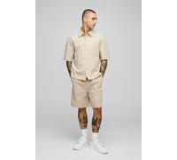 Ensemble oversize avec chemise stretch à manches 3/4 et short homme - pierre - XL, pierre