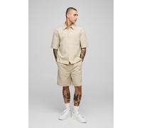 Ensemble oversize avec chemise stretch à manches 3/4 et short homme - pierre - XS, pierre