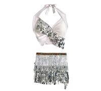 Ensemble Paillette Femme Costume se Danse du Ventre pour Femmes Haut +Jupe Paillettes Enveloppées de Franges Jupes de Franges Rave du Ventre Ethnique Indienne Tenue de Dance pour Femmes et Filles
