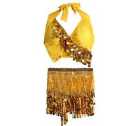 Ensemble Paillette Femme Costume se Danse du Ventre pour Femmes Haut +Jupe Paillettes Enveloppées de Franges Jupes de Franges Rave du Ventre Ethnique Indienne Tenue de Dance pour Femmes et Filles