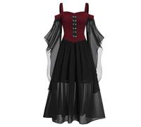 Ensemble Palais Victorien Steampunk - Robe Médiévale Femme avec Bretelles Sexy et Manches Trompette Luxueuses - Grandes Tailles pour Cosplay Gothique, Halloween et Mariages à Thème Rétro
