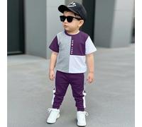Ensemble pantalon et Top pour bébé garçon, style décontracté minimaliste. Col rond, manches courtes. Imprimé blocs de couleurs patchwork classique cool. Imprimé texte classique "New York". 6-9M,9-12M,