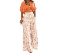 Ensemble Pantalon Femme Chic Et Elegant Ete Survêtement Ample Costume 2 Pièces Tailleur Décontracté D'été Imprimé T-Shirt + Pantalon Large Tenue de Plage Casual Affaires Outfits Suit Pas Cher