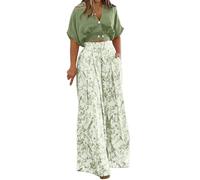 Ensemble Pantalon Femme Chic Et Elegant Ete Survêtement Ample Costume 2 Pièces Tailleur Décontracté D'été Imprimé T-Shirt + Pantalon Large Tenue de Plage Casual Affaires Outfits Suit Pas Cher