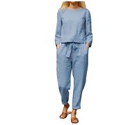 Ensemble Pantalons Longs en Coton et Lin Couleur Unie pour Femmes Pantalon De Danse