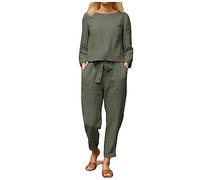 Ensemble Pantalons Longs en Coton et Lin Couleur Unie pour Femmes Pantalon De Danse