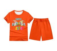 Ensemble Pâques Enfant Garçon Fille Imprimé Manches Courtes Tshirt Haut Short Pantalon Tenue Décontractée Nuit Deux Pièces Corsage(Orange, 9-10 Years)