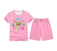Ensemble Pâques Enfant Garçon Fille Imprimé Manches Courtes Tshirt Haut Short Pantalon Tenue Décontractée Nuit Deux Pièces Corsage(4-5 Years)