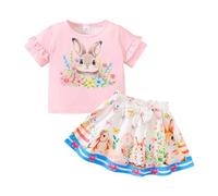 Ensemble Pâques Fille, imprimé Floral Lapin, Short nœud, Haut Dentelle, 2 pièces, Tendance, de 2 à 8 Ans/A