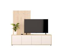 Ensemble paroi TV SKELPE 188,3 cm 4 portes 2 panneaux arrière lamelles Beige chêne