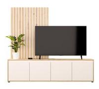 Ensemble paroi TV SKELPE 188,3 cm 4 portes 2 panneaux arrière lamelles Beige chêne Beige sable combiné chêne (décor papier)