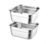 Ensemble Passoire et Bac 2-en-1 pour Évier - Lavage Fruits Légumes Pâtes Riz - Base Drainante Acier Inoxydable 21x21cm