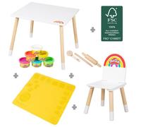 Ensemble pâte à modeler - ROBA - Roba x Play-Doh - 6 pots (28 g) - Table & chaise bois FSC - Tapis silicone 3D sans BPA