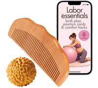 Ensemble peigne de travail et balle de massage | Plus guide numérique des essentiels de préparation à l'accouchement et plan de naissance | Kit indispensable pour les douleurs du travail | Cadeau