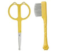 Ensemble peigne pour chien et ciseaux de sécurité, kit de toilettage pour animaux compagnie avec dents fines pour un nettoyage doux des taches déchirure et du visage, ciseaux à pointe ronde pou