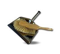 Ensemble pelle balayette luxe | 1 pelle inox + 1 balayette 1/2 tête bois soie blanche | Récupération poussière cendres charbon sable terre | Facile à suspendre | Kibros PELINOX2