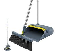 Ensemble Pelle et Balayette Verticale Coupe-Vent, Combo Pelle Poussière Brosse Long Manche avec Conception Dents Peigne, 180 Degrés Balai Rotatif pour Extérieur/Jardin/Hall/Intérieur/Cuisine/Bureau