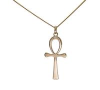 Ensemble pendentif Grand croix de vie ansée egypte en vrai plaqué OR avec chaine 50cm et ecrin